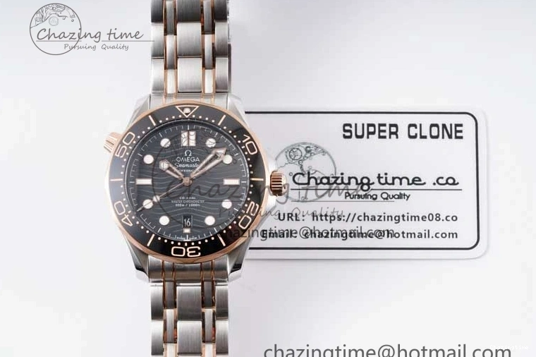 1218 UrbanChic Seamaster Diver 300M SS RG Black Ceramic Bezel JVSF 1:1 Best Edition Black Dial on SS RG Bracelet A 7786